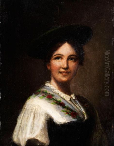 Portrait Eines Oberbayerischen Dirndlsin Schlierseer Tracht Oil Painting by Alois Binder