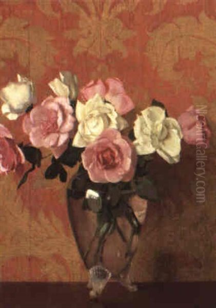 Pink And White Roses Oil Painting by Hermann Dudley Murphy