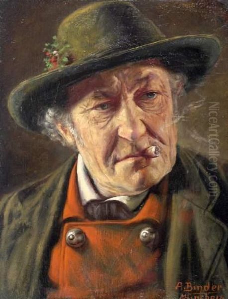 Portrait Eines Zigarre Rauchenden Bauern Oil Painting by Alois Binder