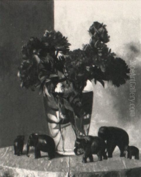 Peonies And Elephants Oil Painting by Hermann Dudley Murphy