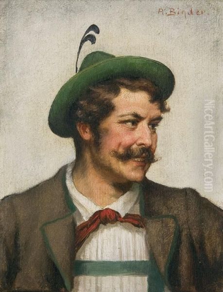 A Portrait Of A Young Boy And Man In Bavarian Costume Oil Painting by Alois Binder