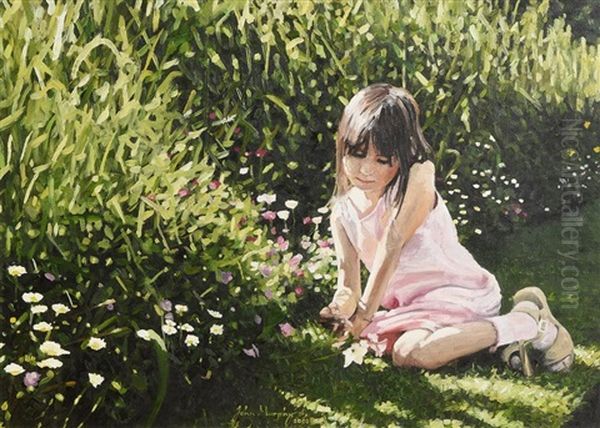 Admiring Wild Flowers, Botanic Gardens Oil Painting by John Murphy