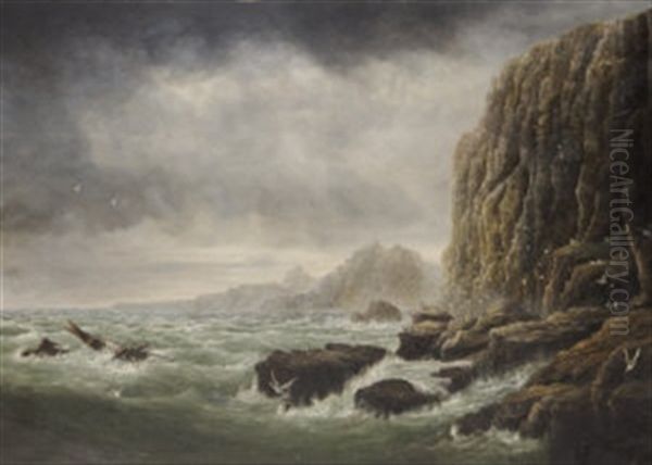 Breezy Morning-lion Rock, Cornwall Oil Painting by John Murphy