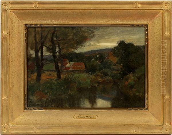 Landscape With Stream & Barns Oil Painting by John Francis Murphy