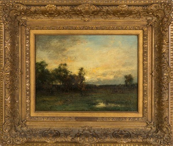 Sunset With Stream And Cows Oil Painting by John Francis Murphy