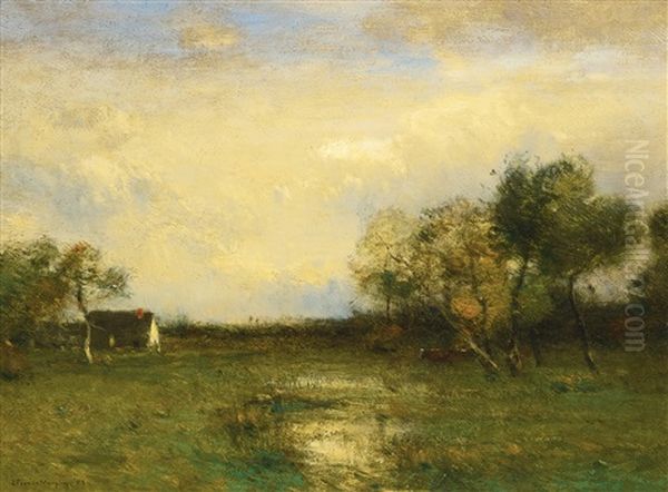 On The Low Lands (evening Landscape) Oil Painting by John Francis Murphy