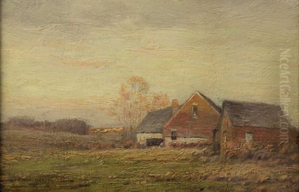 Barns At Sunset Oil Painting by John Francis Murphy