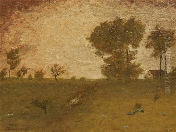 Tonalist Pastoral Scene With Farm House Oil Painting by John Francis Murphy