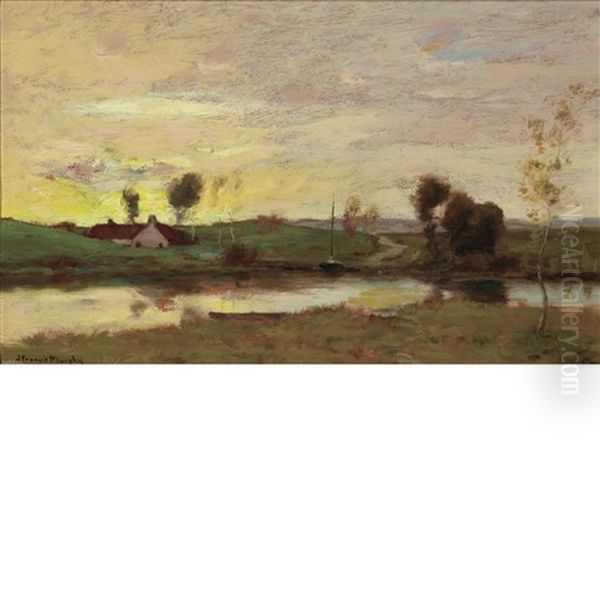 Along The Water At Sunset Oil Painting by John Francis Murphy