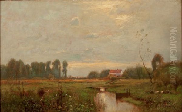 Country Landscape With Cottage Oil Painting by John Francis Murphy