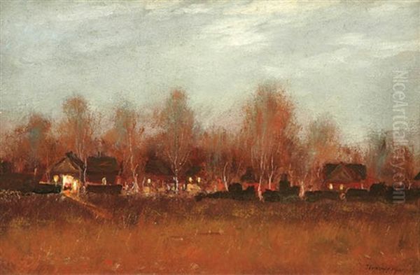 Landscape At Dusk With Houses Oil Painting by John Francis Murphy