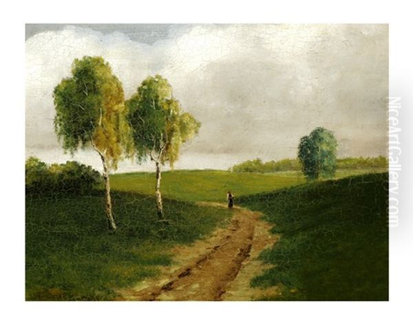 Woman On A Country Path Oil Painting by John Francis Murphy