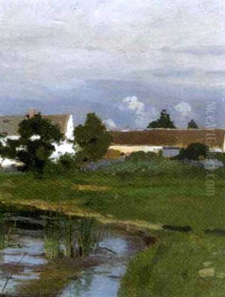 Landscape With A White House Behind The Trees Oil Painting by John Francis Murphy