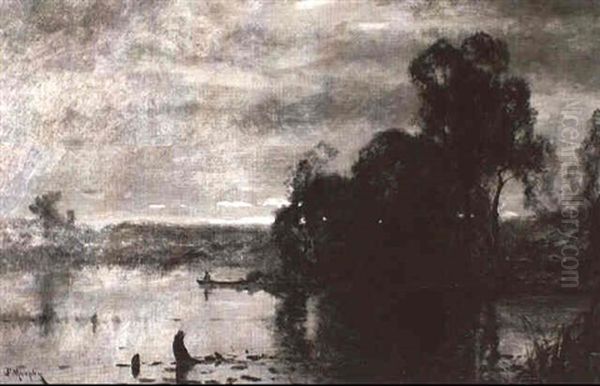 Boater On A Lake, Dusk by John Francis Murphy