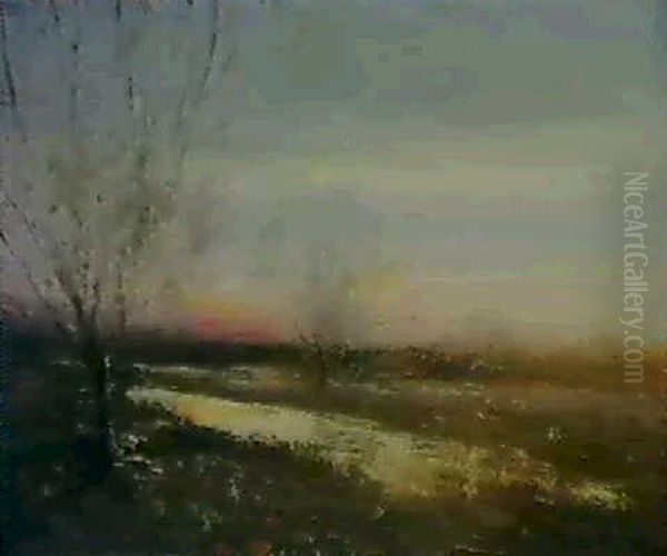 Landscape With Sunset Oil Painting by John Francis Murphy