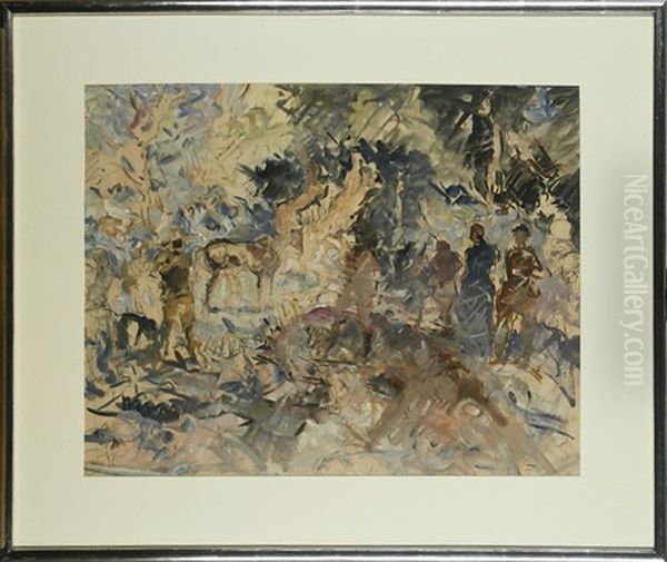 Landscape With Figures & Horse Oil Painting by Lawrence Murphy