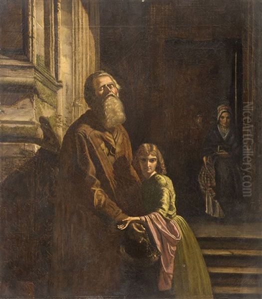 The Blind Beggar, An Allegorical Copy Of Josephus Laurentius Dyckmans The Blind Beggar. Models Are John Ruskin And Annie Miller Oil Painting by Charles Fairfax Murray