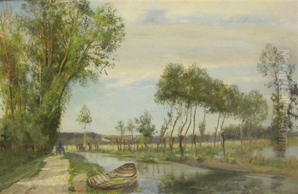 By A French Canal Oil Painting by David Murray