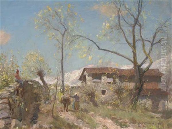 Alpine Farm Oil Painting by Sir David Murray