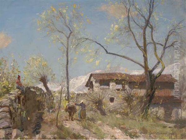 Alpine Farm Oil Painting by Sir David Murray