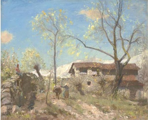 Alpine Farm Oil Painting by Sir David Murray