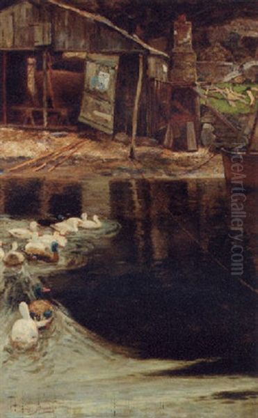 Ducks In The Boatyard Oil Painting by Sir David Murray