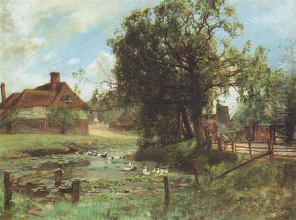 The Village Duckpond Oil Painting by Sir David Murray