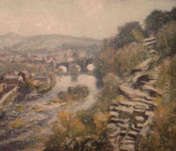 The River Teme At Ludlow Oil Painting by Sir David Murray