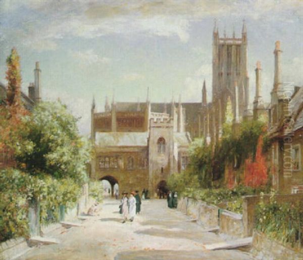 The Vicars Close, Wells Cathedral Oil Painting by Sir David Murray