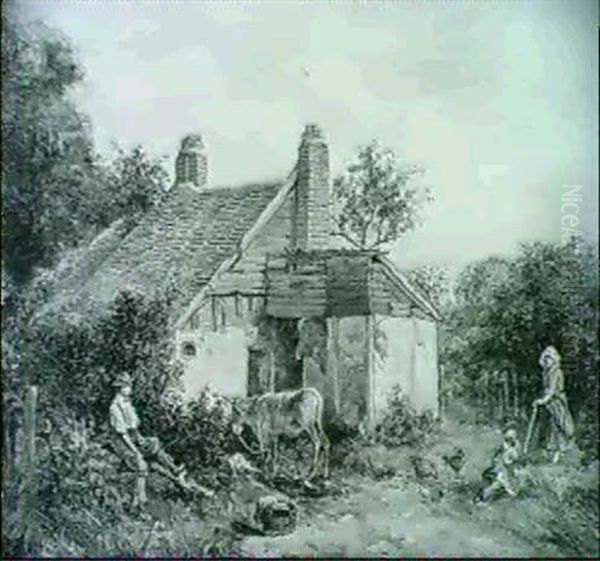 Outside The Cottage Oil Painting by George Murray