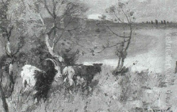 Goats In A Coastal Landscape Oil Painting by John Reid Murray