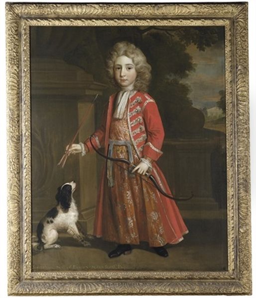 Portrait Of Jonathan Stanyforth, Full-length, In A Red Coat, With A Dog, In A Park Landscape by Thomas Murray