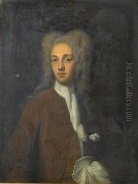 Portrait Of A Young Man, Half-length, In A Brown Coat With A White Stock Oil Painting by Thomas Murray