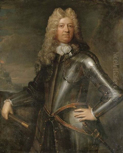 Portrait Of A Military Commander Holding A Baton, In Armor Oil Painting by Thomas Murray