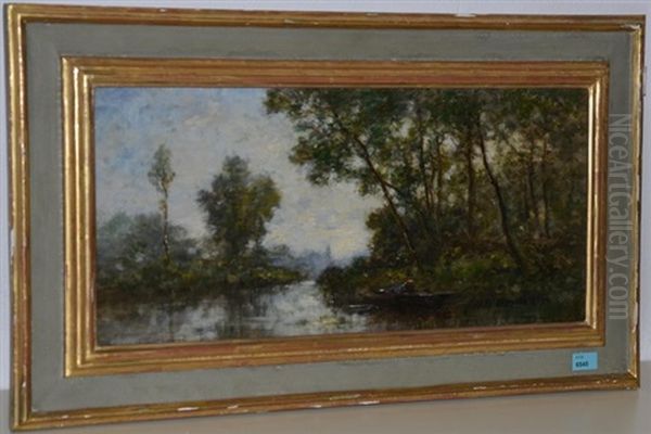 Bewaldete Flusslandschaft Mit Boot Oil Painting by William Grant Murray