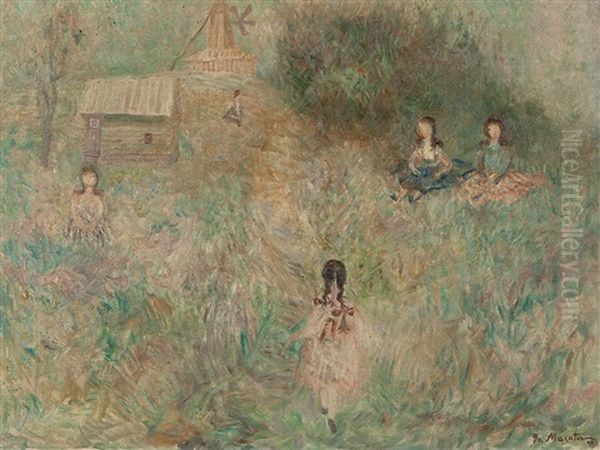 Girls On A Meadow Oil Painting by Grigorij Musatov