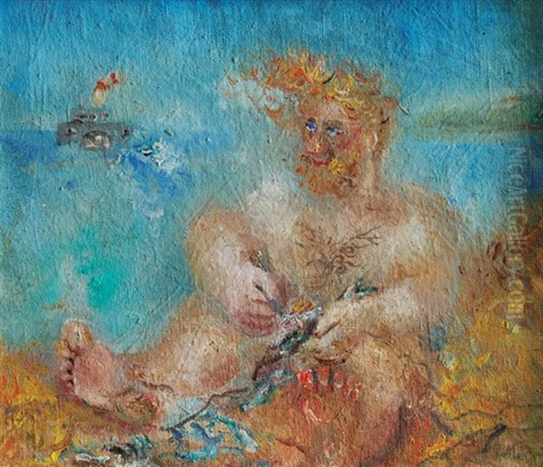 Fisherman Oil Painting by Grigorij Musatov