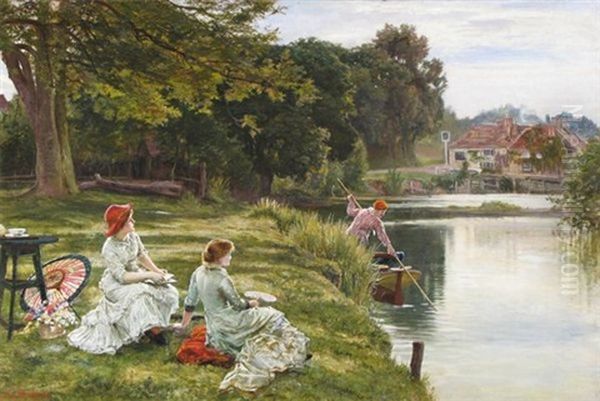 Tea By The River Oil Painting by Francis Sydney Muschamp