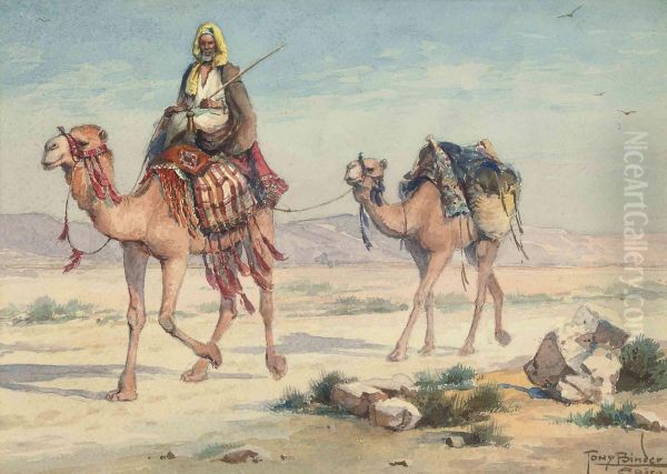 An Arab Traveller In The Desert Oil Painting by Tony Binder