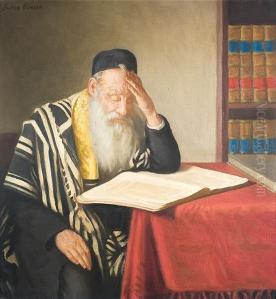 Rabbi Reading Oil Painting by Tony Binder