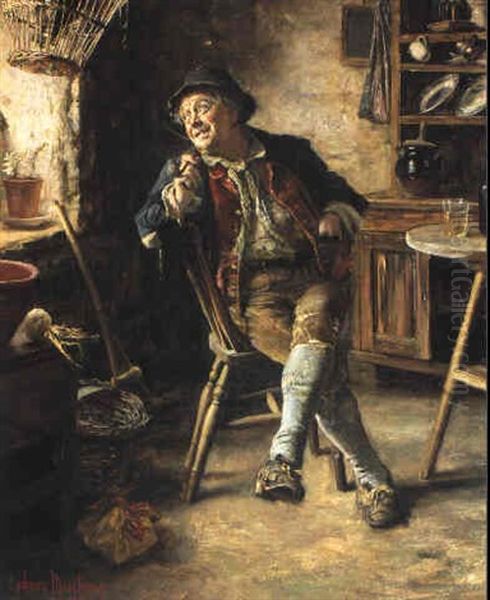 A Quiet Smoke Oil Painting by Francis Sydney Muschamp