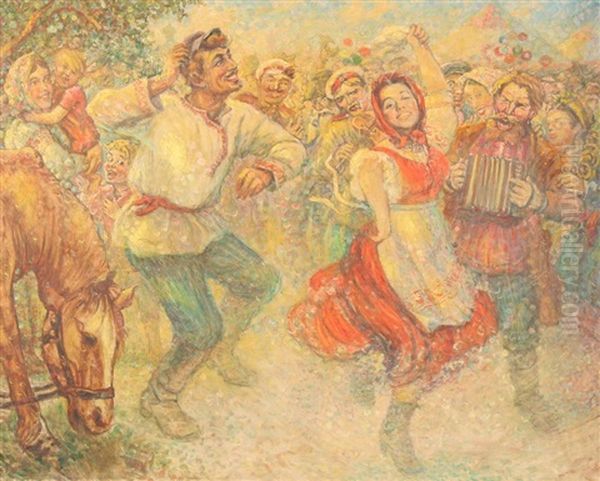 Russkaya Yarmarka Russian Fair Oil Painting by Vitali Ilich Mushketov