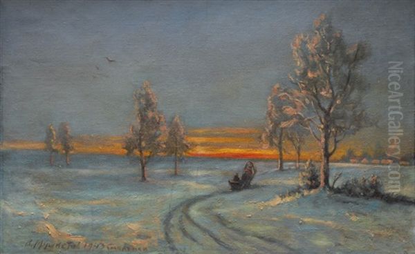 Sleigh Ride Oil Painting by Vitali Ilich Mushketov