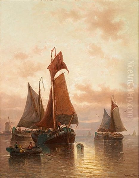 Scheldeboot Au Coucher Du Soleil by Auguste Henri Musin