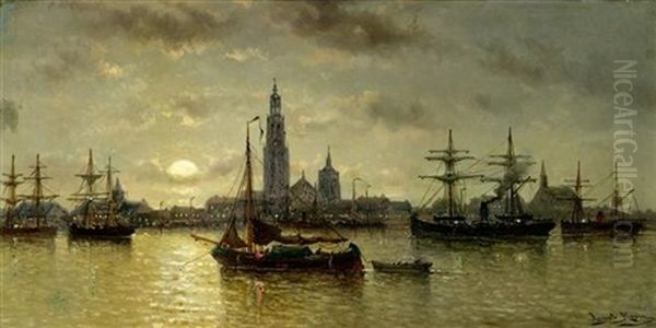 Ansicht Auf Den Hafen Von Antwerpen Oil Painting by Auguste Henri Musin