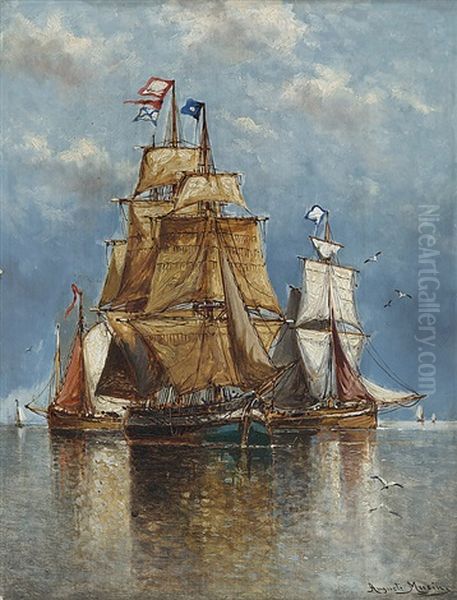 Sailing Ships Oil Painting by Auguste Henri Musin