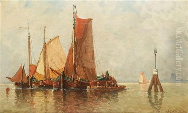 Marine Aux Bateaux De Peche Oil Painting by Auguste Henri Musin