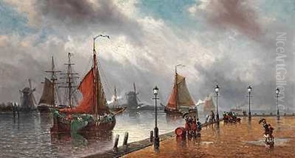 Journee Pluviense. Quai De Dordrecht (hollande) Oil Painting by Auguste Henri Musin