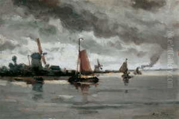 Segelboote Vor Der Kuste Oil Painting by Auguste Henri Musin