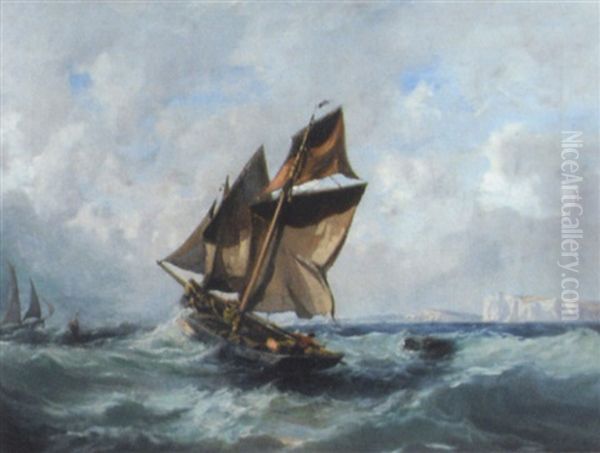 A Sailing Ship In A Stormy Sea Oil Painting by Auguste Henri Musin